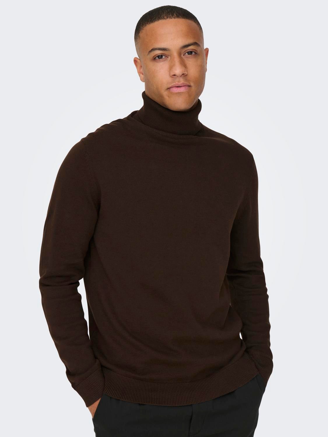 Mens brown outlet roll neck jumper