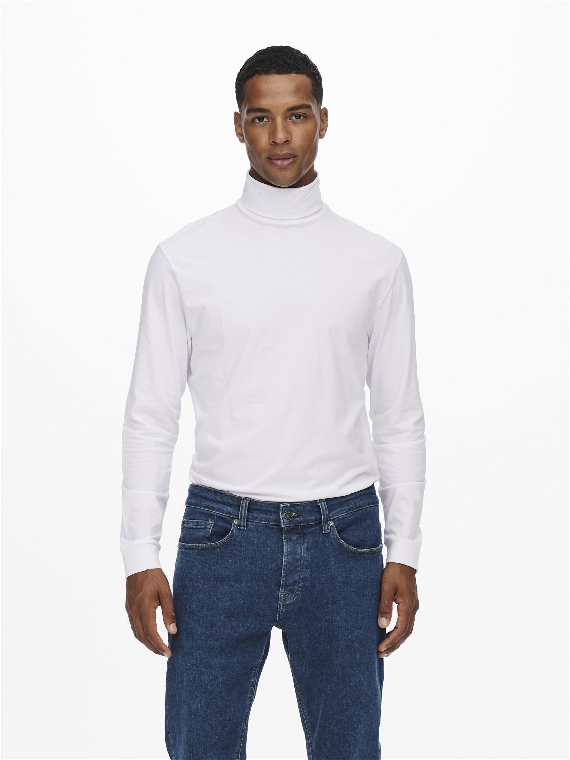 Mens white polo neck on sale top