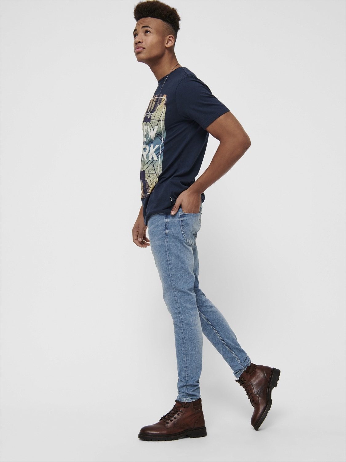 ONLY & SONS Skinny Fit Mittlere Taille Jeans -Blue Denim - 22015149