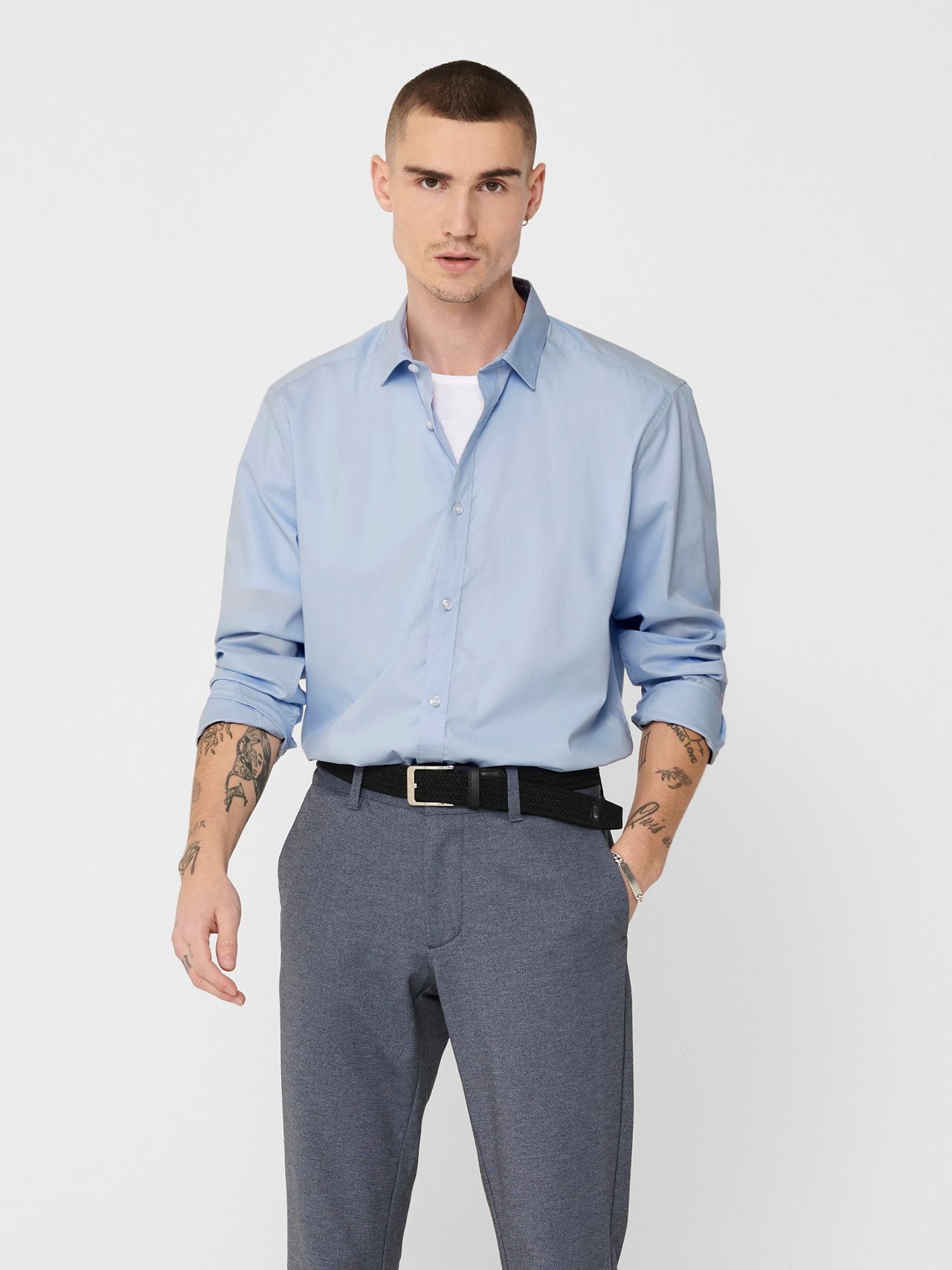 ONLY & SONS Chemises Slim Fit Col chemise -Cashmere Blue - 22015472