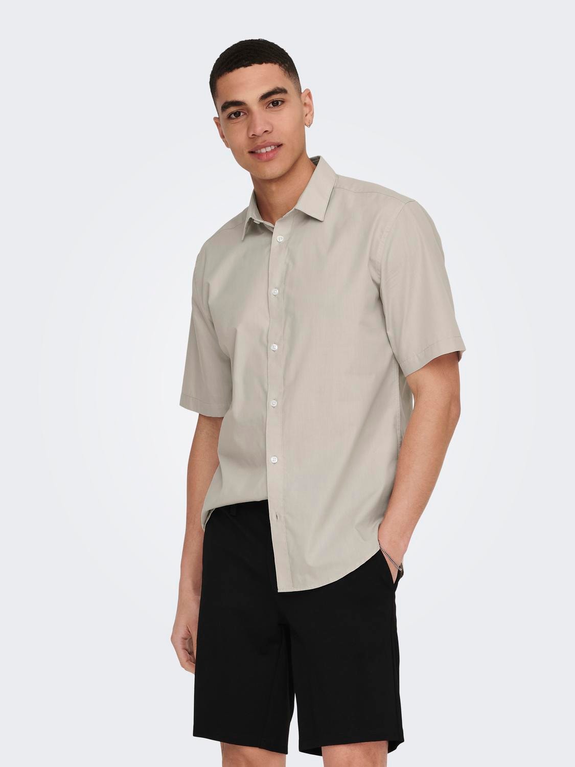 ONLY & SONS Slim Fit Short Sleeved Shirt -Silver Lining - 22015475