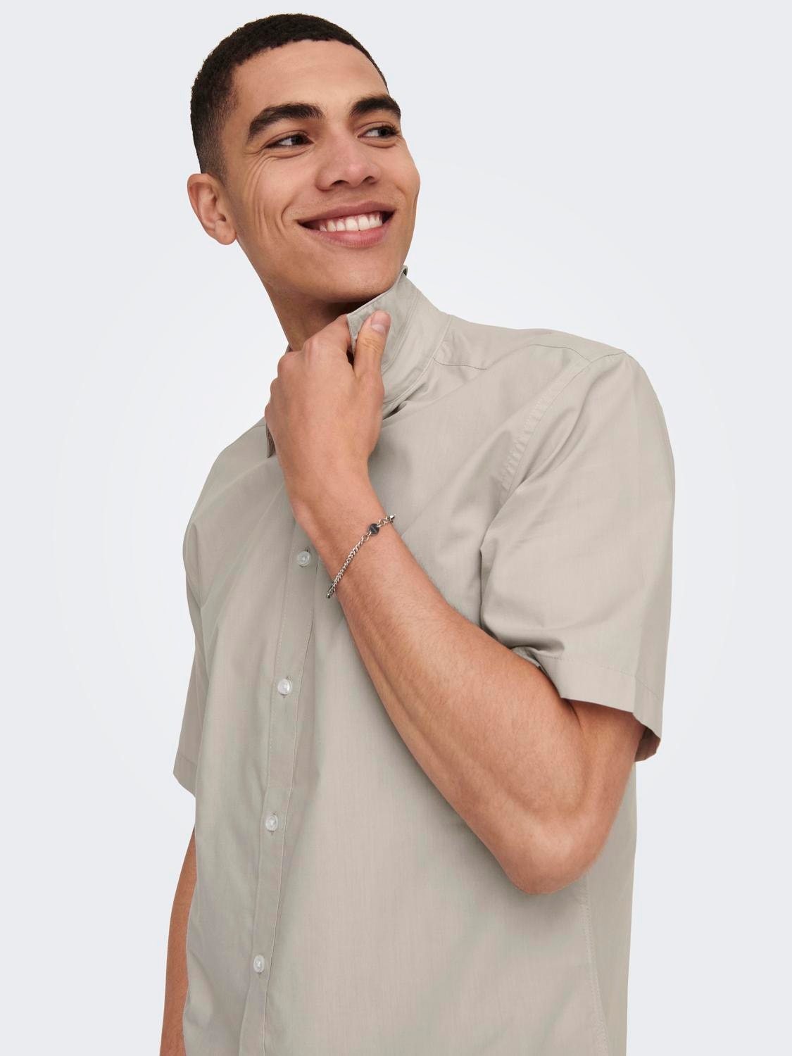 ONLY & SONS Slim Fit Short Sleeved Shirt -Silver Lining - 22015475
