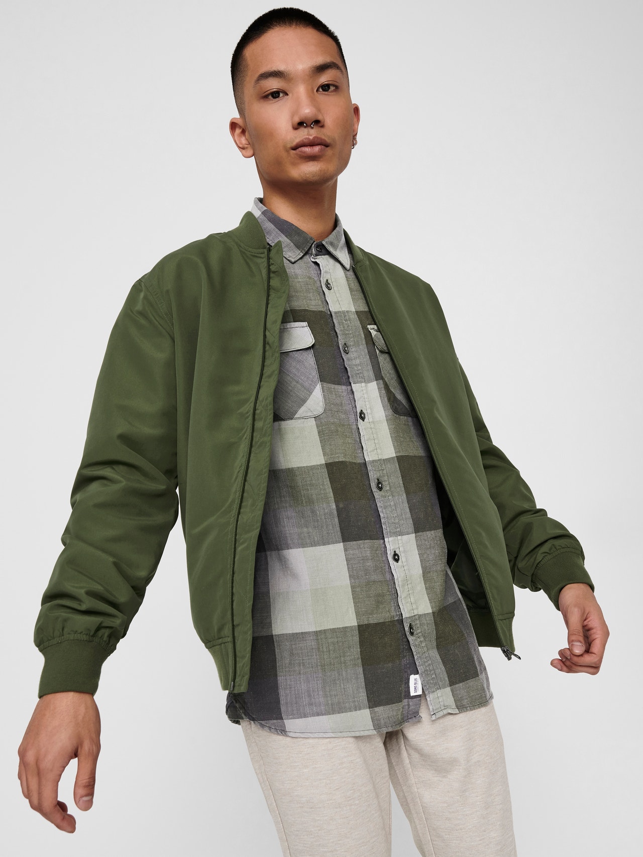 Only & Sons varsity bomber jacket in green