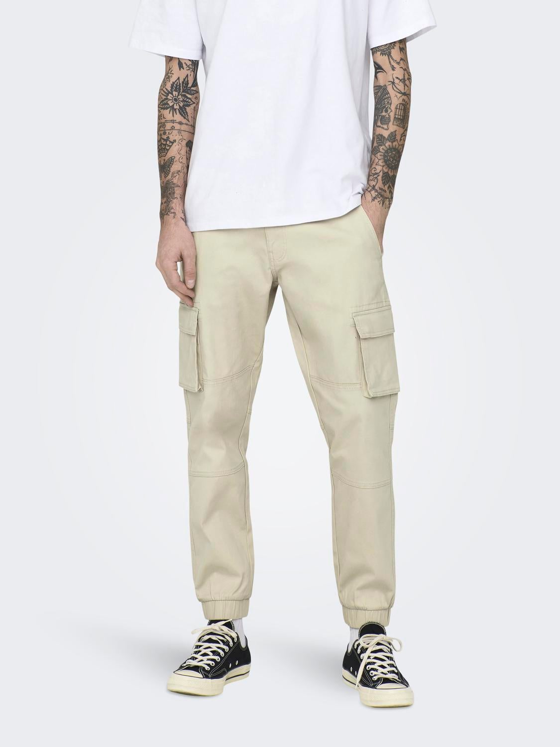 Mens beige 2024 cargo trousers