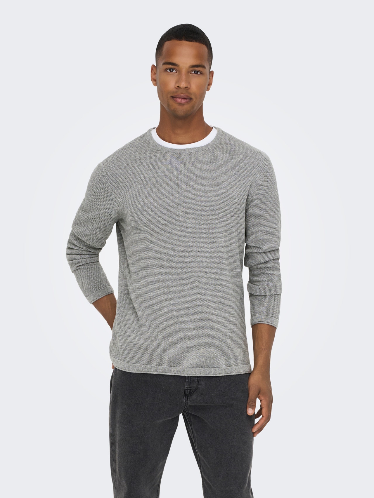 ONLY & SONS Regular fit Ronde hals Pullover -Medium Grey Melange - 22016980