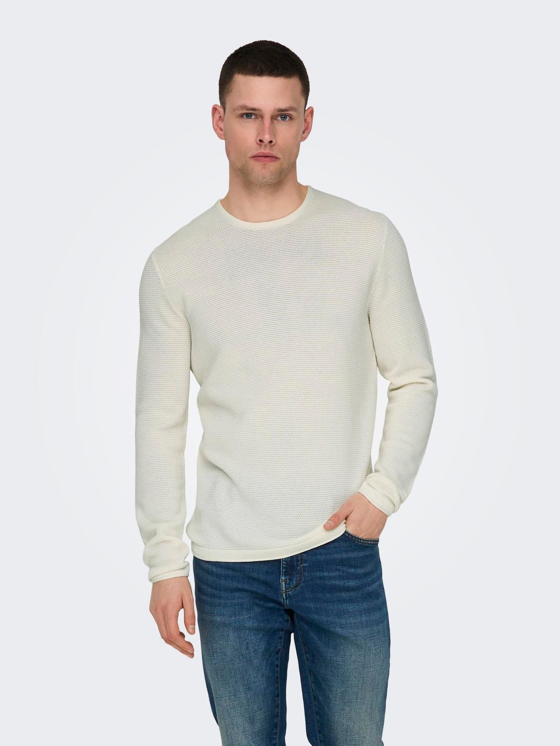 ONLY & SONS Normal passform Rundringning Pullover -Cloud Dancer - 22016980