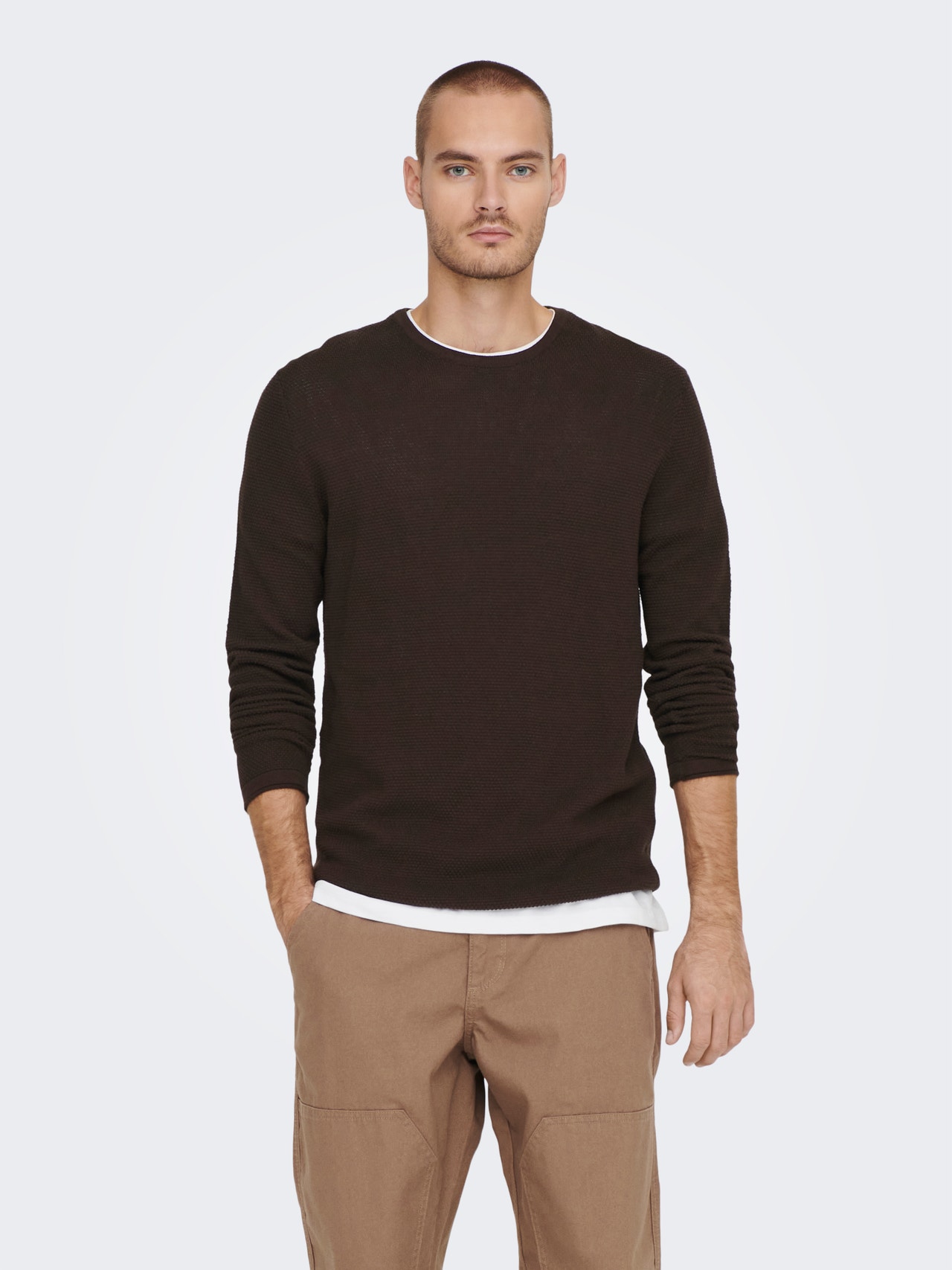 ONLY & SONS Normal passform Rundringning Pullover -Seal Brown - 22016980