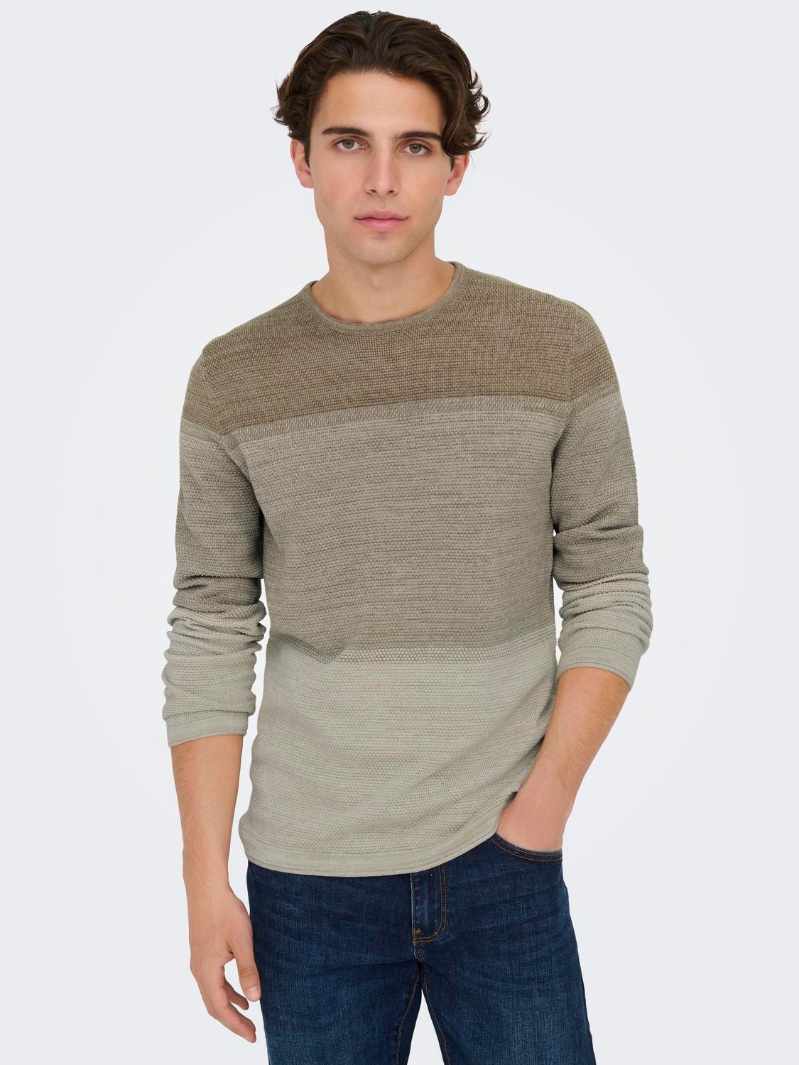 ONLY & SONS Regular Fit Crew neck Pullover -Chinchilla - 22016980