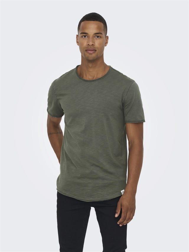 Only & Sons mock neck boxy waffle t-shirt in beige