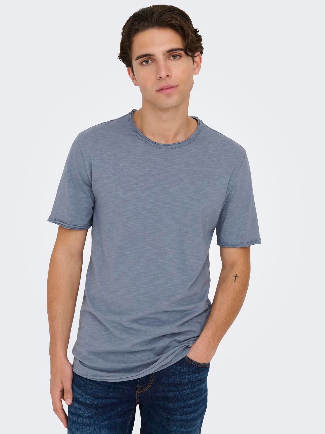 ONLY & SONS Long Line Fit Round Neck T-Shirt -Flint Stone - 22017822