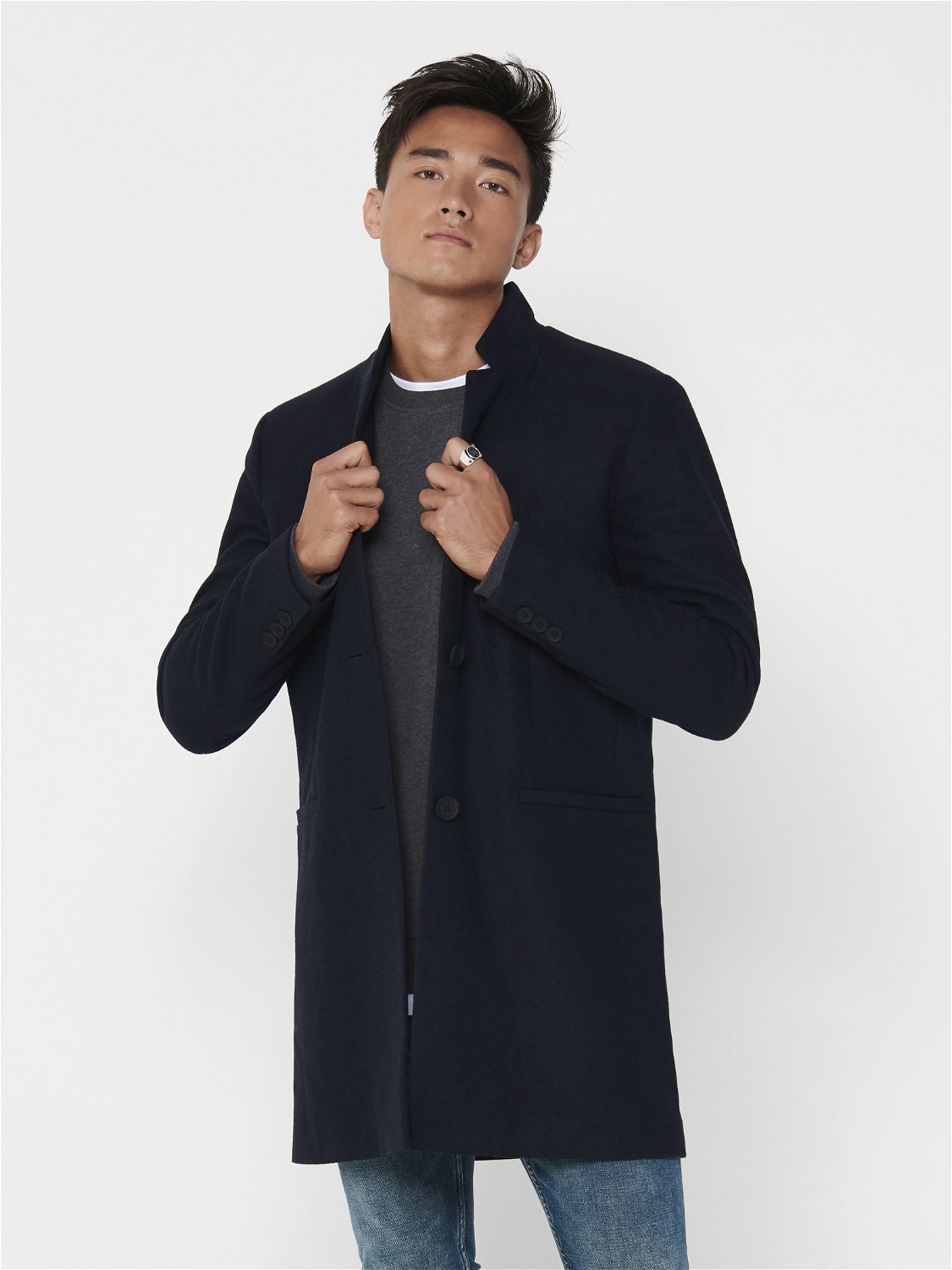 only and sons button down overcoat