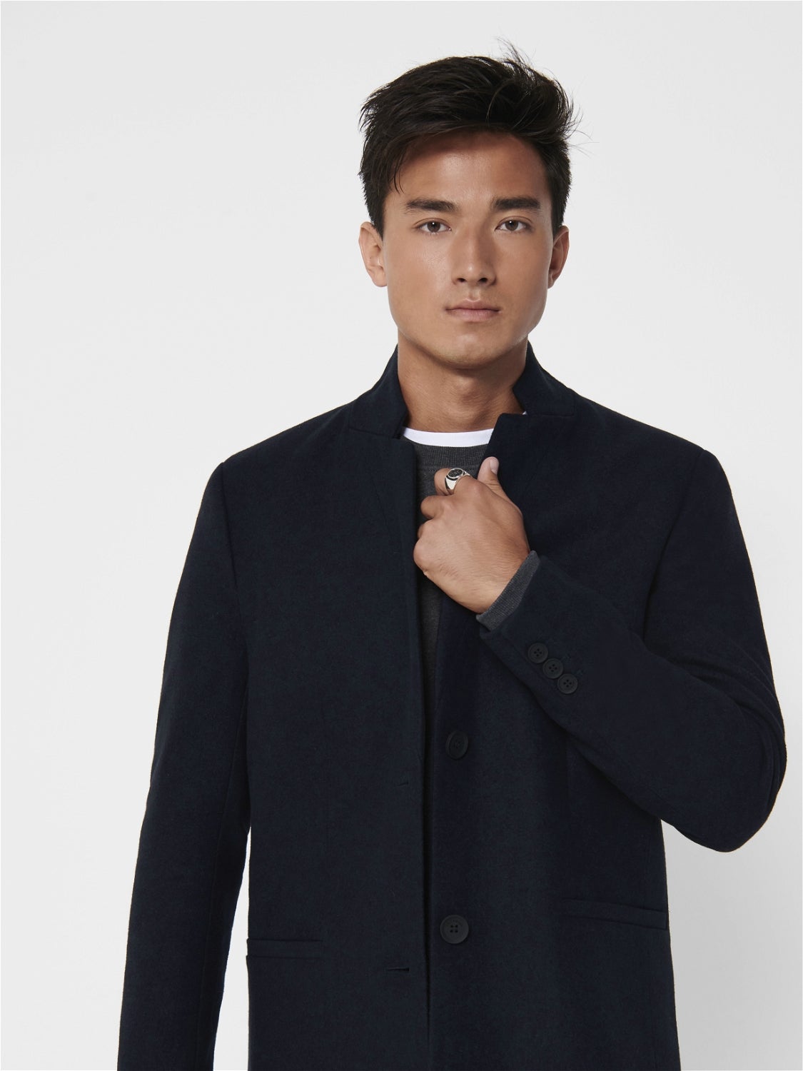 Only & sons sales stand collar wool overcoat