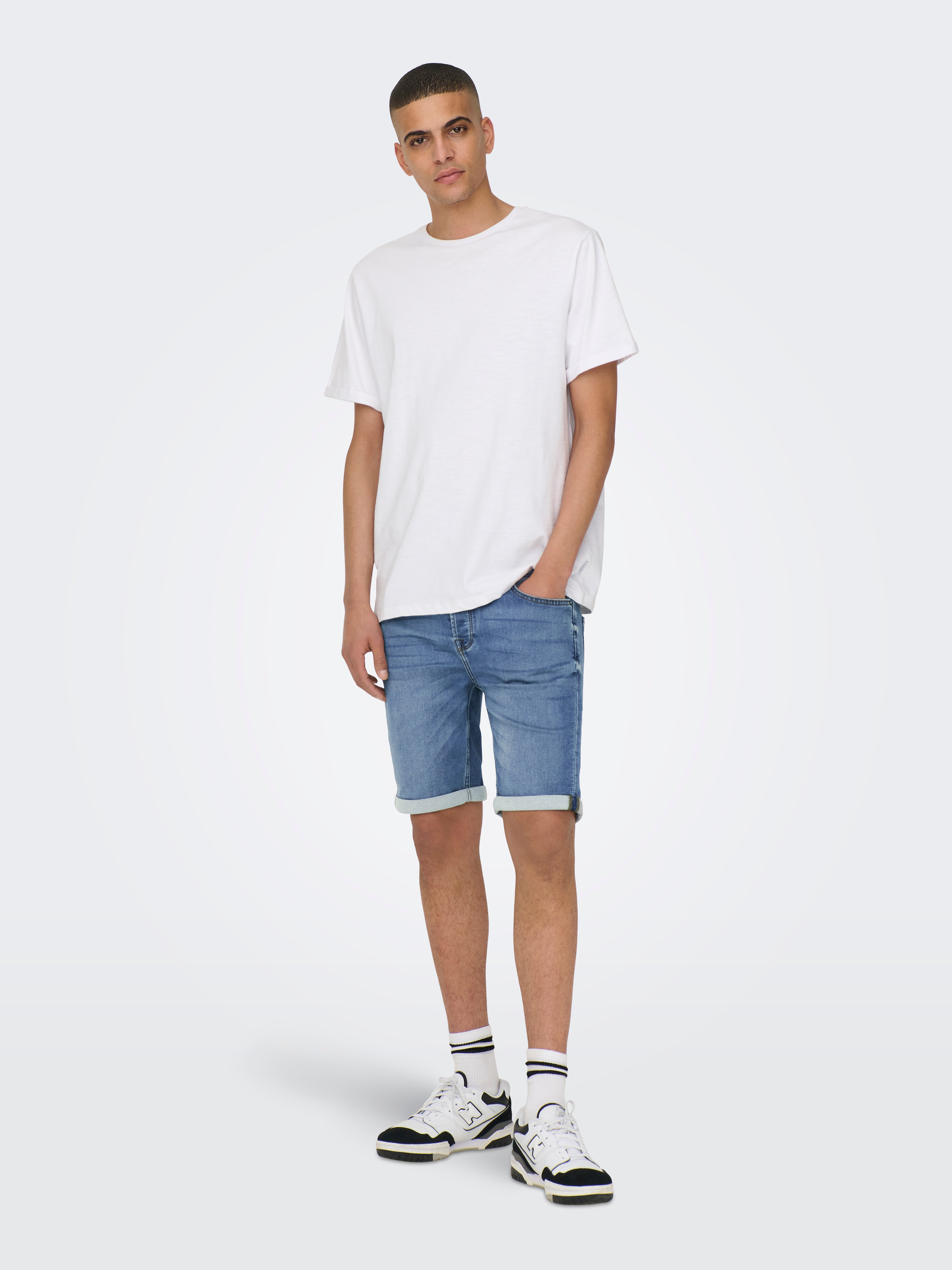 ONLY & SONS ONSPLY Korte jeans voor heren, 2-delige set, regular fit, shorts, basic broek, denim, bermuda, zomerbroek, effen, zwart, blauw, S, M, L, XL, XXL, Medium Blauw/Zwart (22029141), XL ONLY & SONS ONSPLY Korte jeans voor heren, 2-delige set, regular fit, shorts, basic broek, denim, bermuda, zomerbroek, effen, zwart, blauw, S, M, L, XL, XXL, Medium Blauw/Zwart (22029141), XL