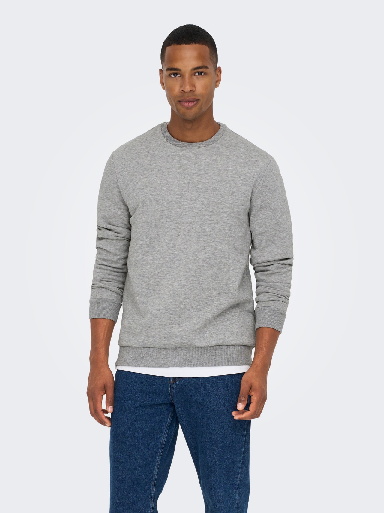 ONLY & SONS O-hals sweatshirt -Light Grey Melange - 22018683