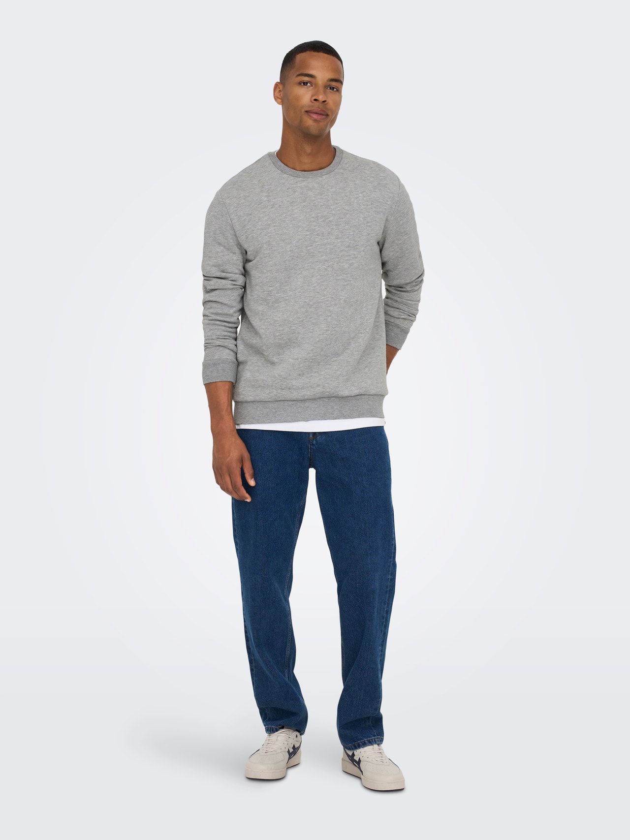 ONLY & SONS Regular fit O-hals Sweatshirt -Light Grey Melange - 22018683