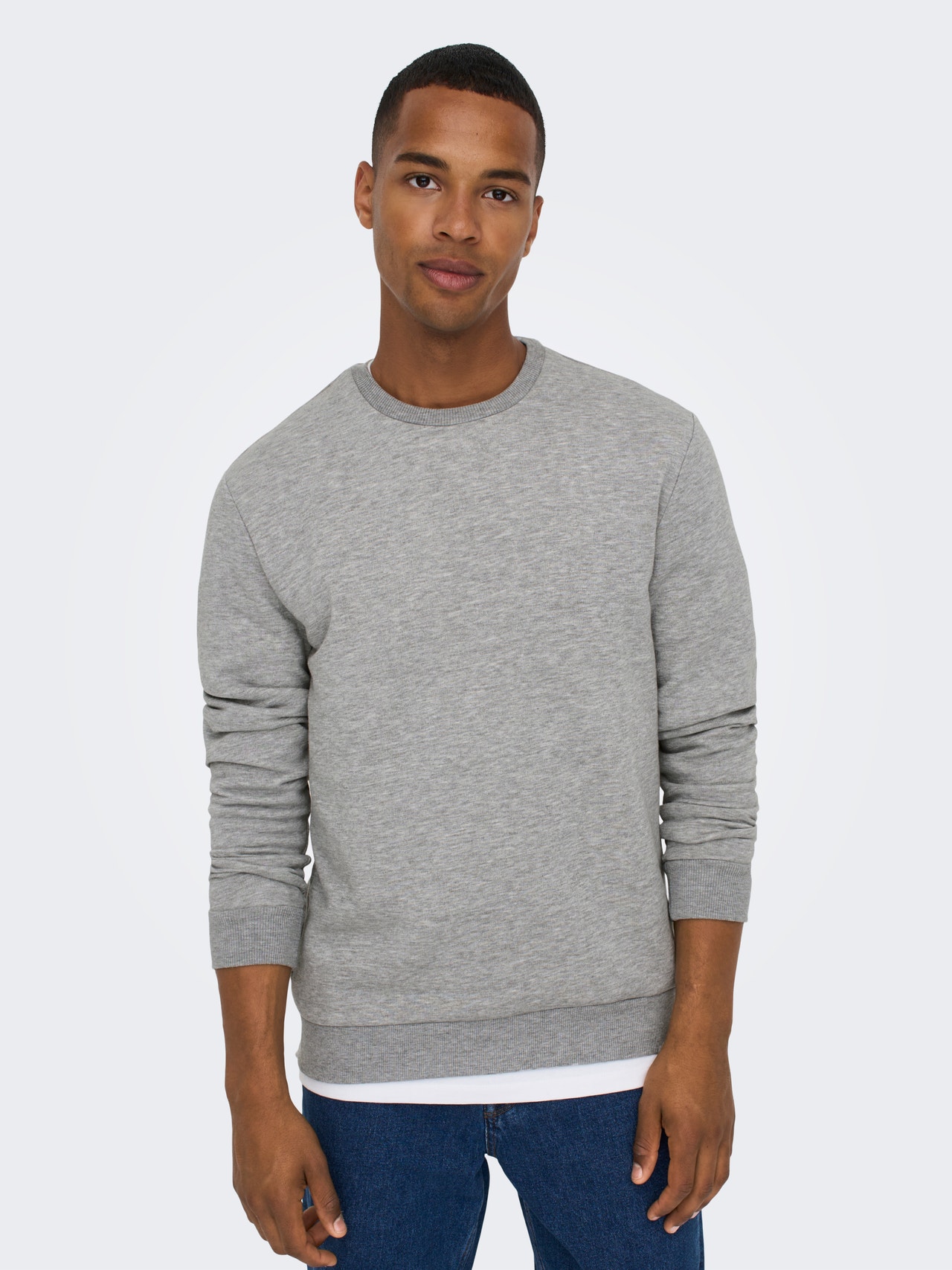 ONLY & SONS O-hals sweatshirt -Light Grey Melange - 22018683
