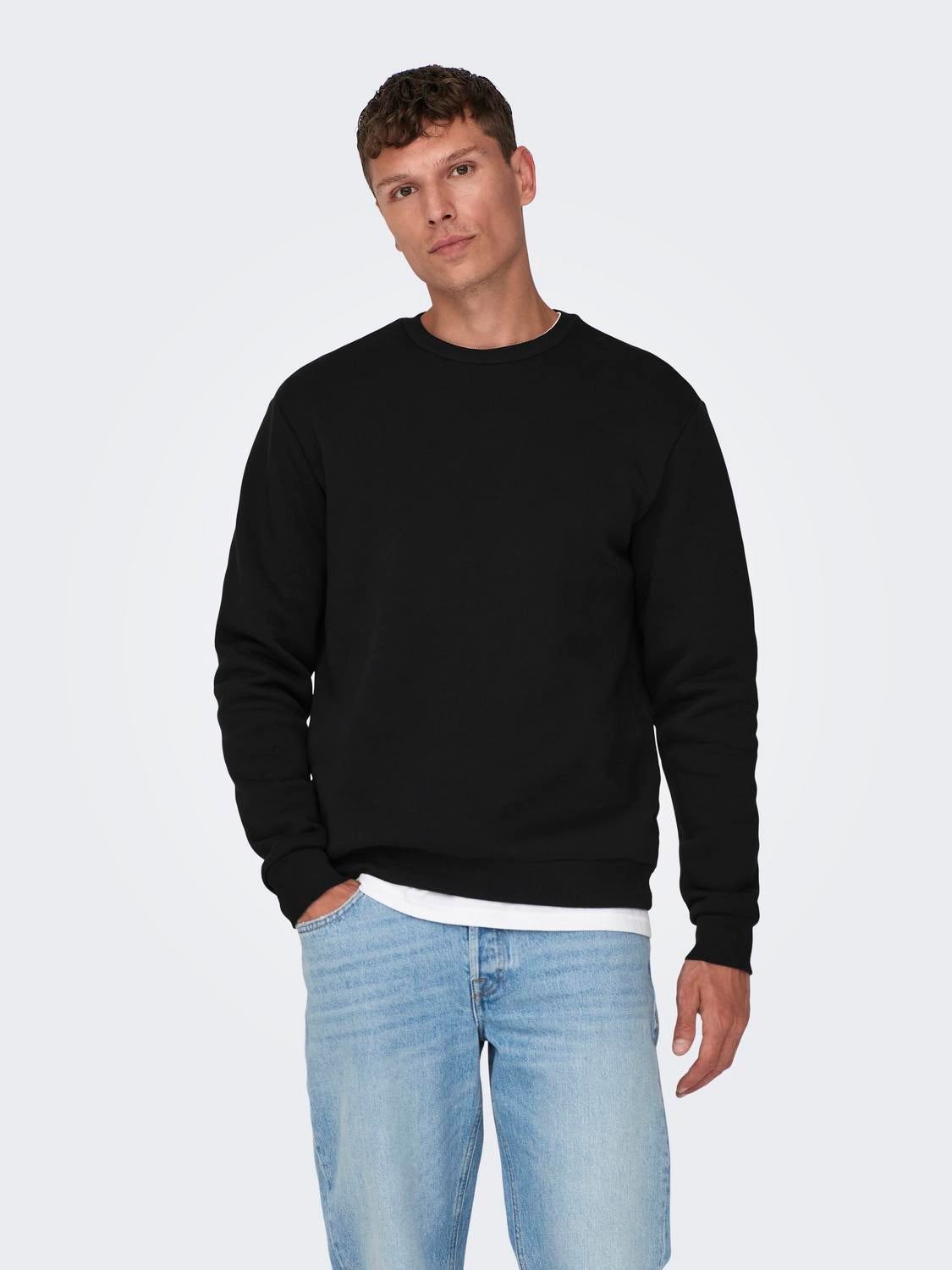 Regular Fit Round Neck Sweatshirt | Black | ONLY & SONS®