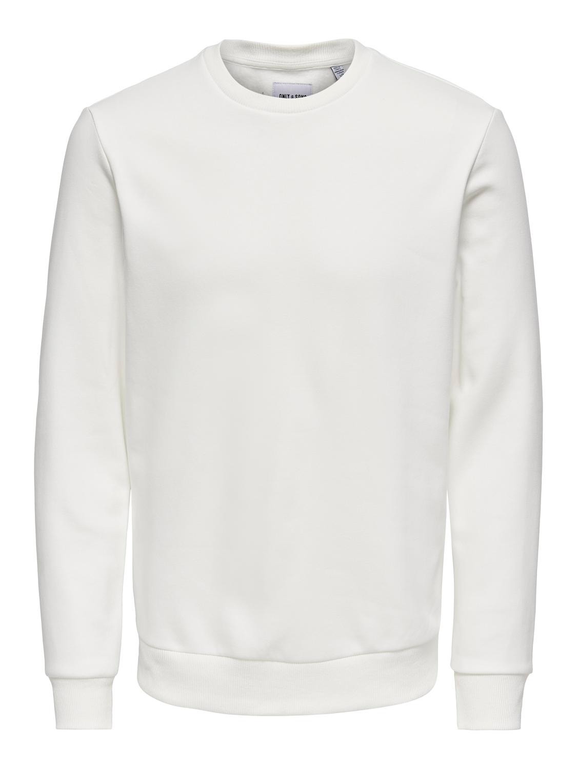 ONLY & SONS Regular Fit Round Neck Sweatshirt -Bright White - 22018683
