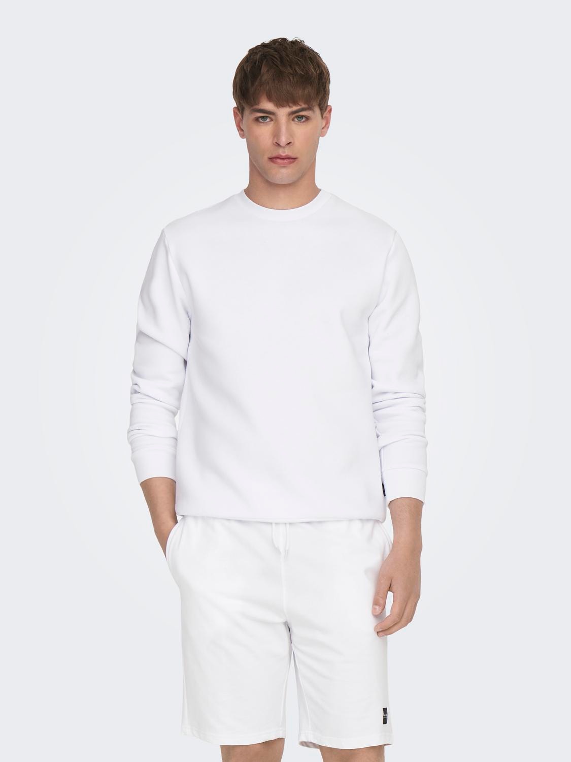 ONLY & SONS Normal geschnitten Rundhals Sweatshirt -Bright White - 22018683