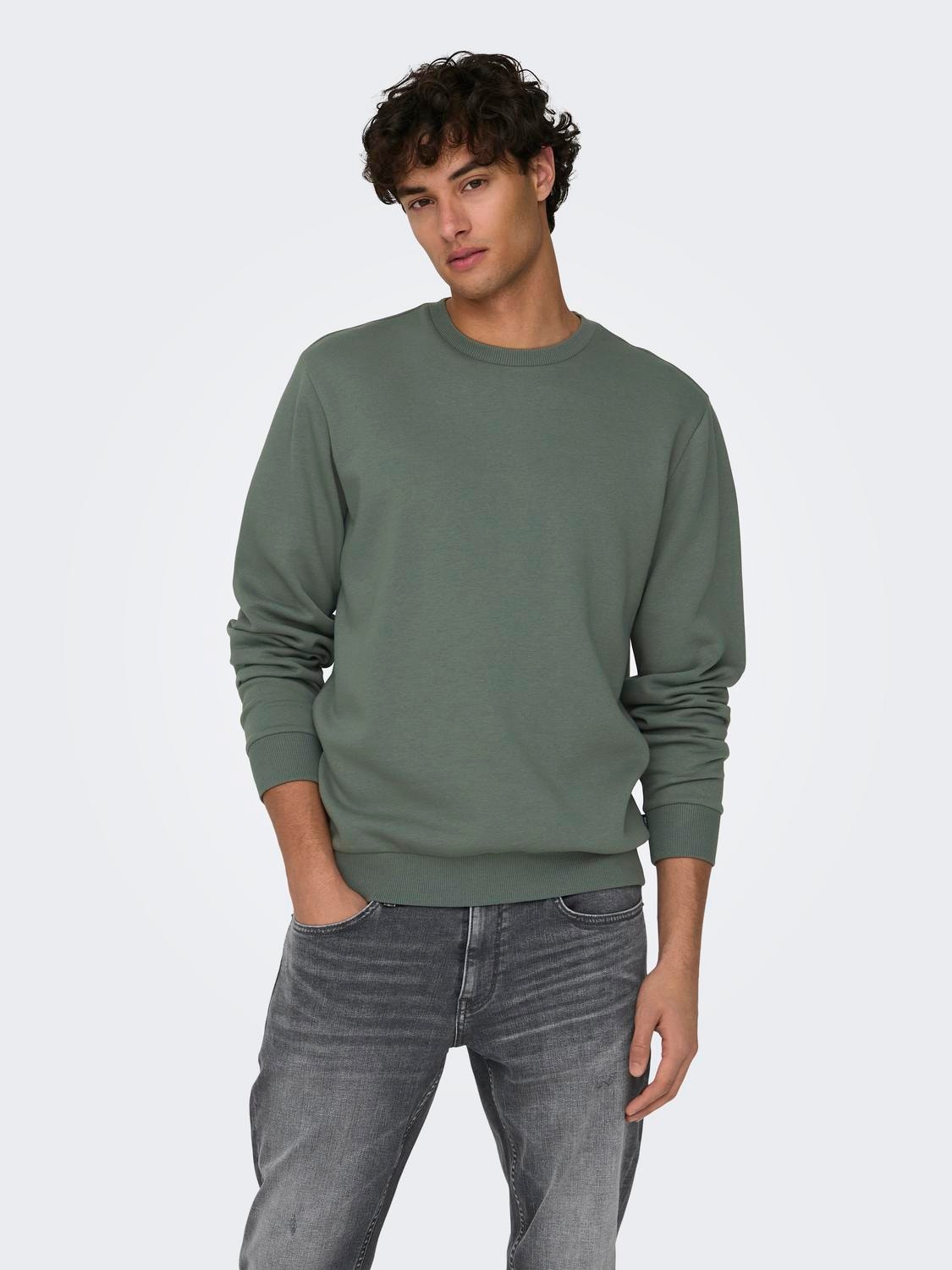 ONLY & SONS Normal geschnitten Rundhals Sweatshirt -Castor Gray - 22018683