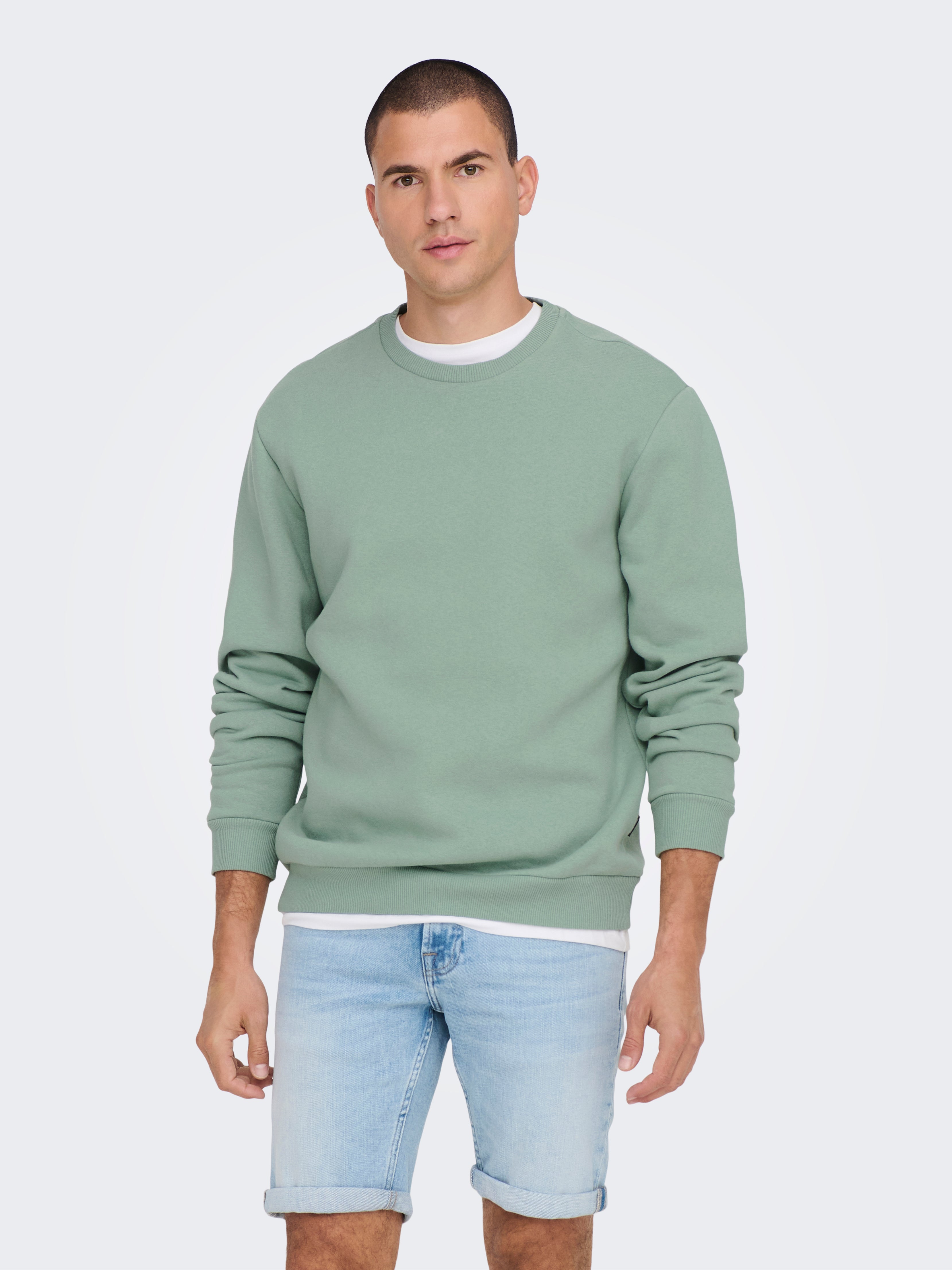 Regular Fit Round Neck Sweatshirts | Medium Grey | ONLY & SONS®