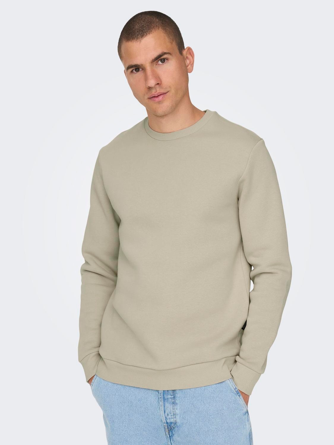 ONLY & SONS Regular Fit Round Neck Sweatshirt -Silver Lining - 22018683