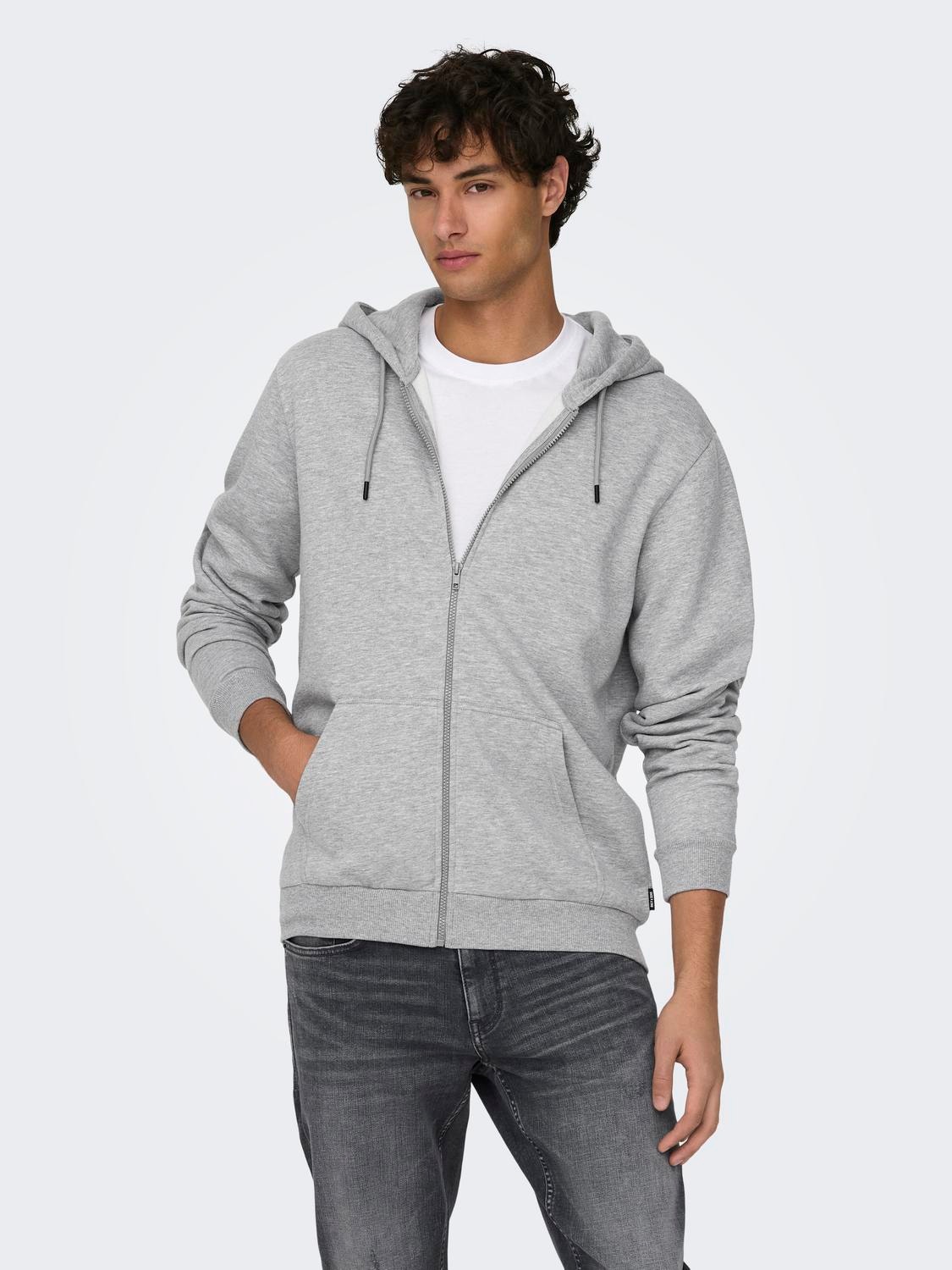 ONLY & SONS Normal geschnitten Kapuze Sweatshirt -Light Grey Melange - 22018684