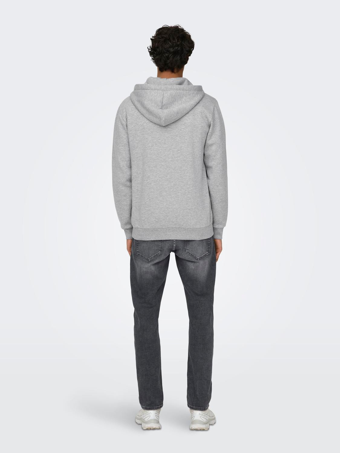 ONLY & SONS Normal passform Hoodie Sweatshirt -Light Grey Melange - 22018684
