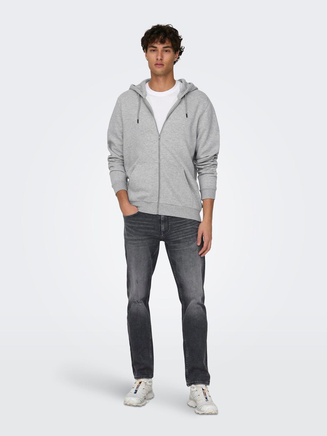 ONLY & SONS Regular Fit Hettegenser Sweatshirt -Light Grey Melange - 22018684