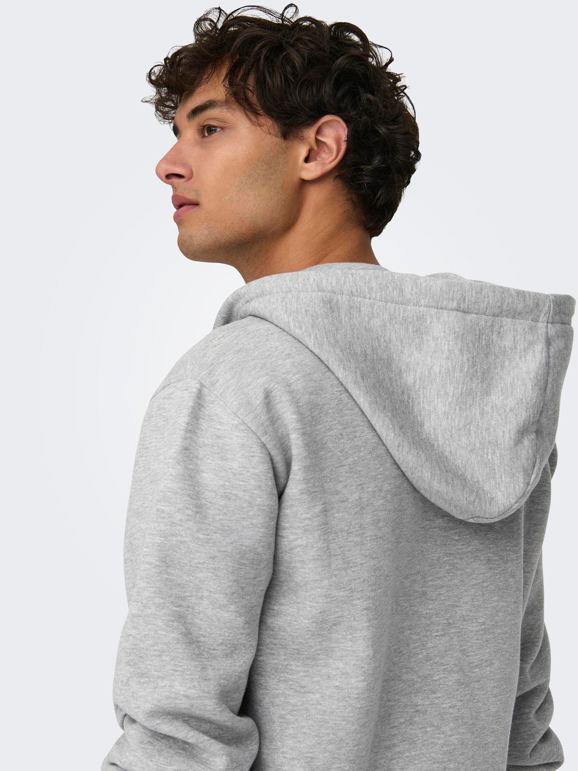 ONLY & SONS Regular Fit Hoodie Sweatshirt -Light Grey Melange - 22018684