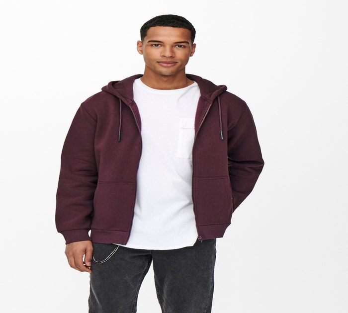 Regular Fit Hoodie Sweatshirt | Dark Red | ONLY & SONS® Regular Fit Hoodie Sweatshirt | Dark Red | ONLY & SONS®
