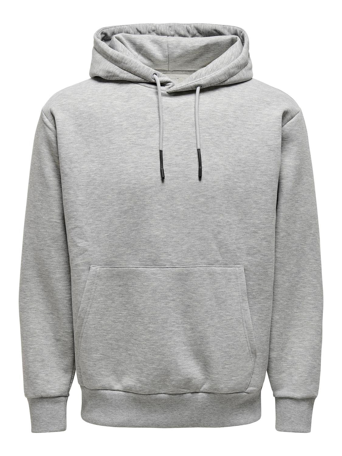 ONLY & SONS Regular Fit Hoodie Sweatshirts -Light Grey Melange - 22018685