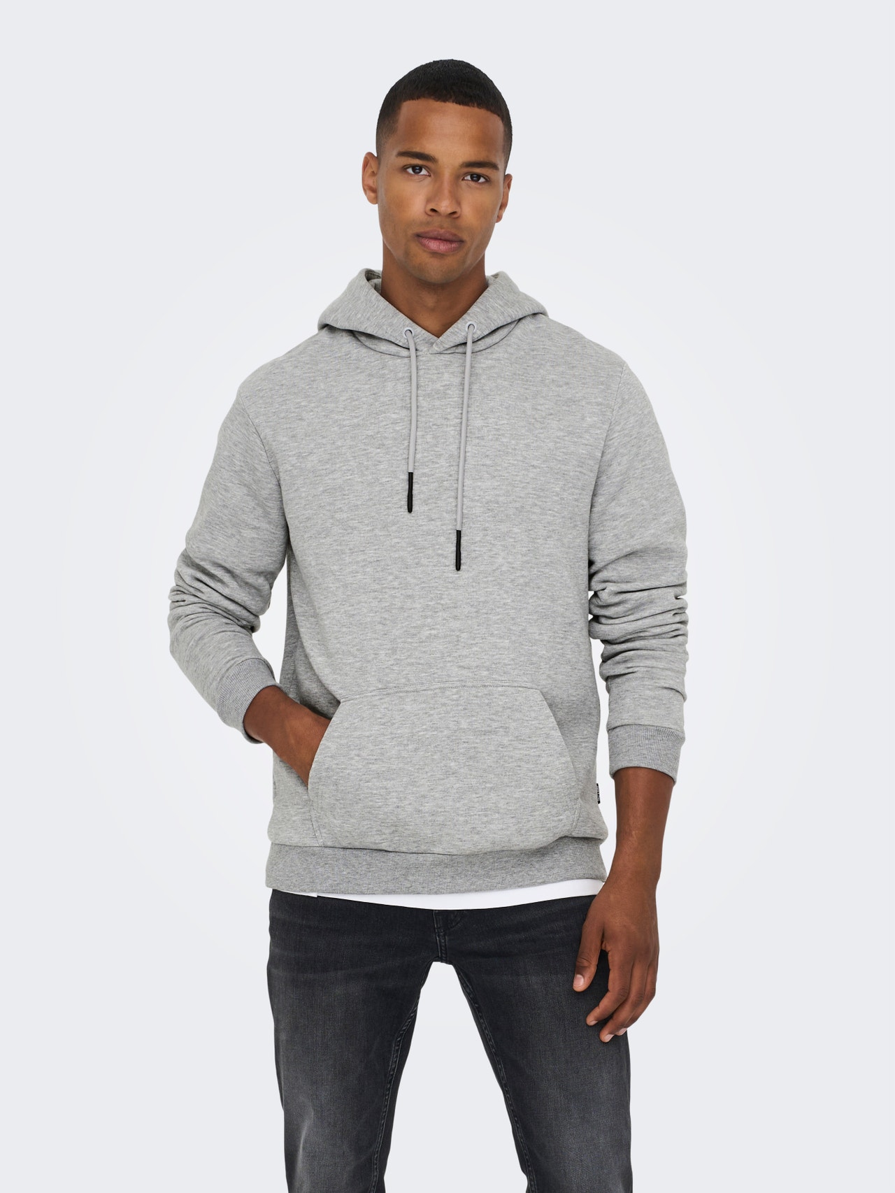 ONLY & SONS Ensfarvet hoodie -Light Grey Melange - 22018685