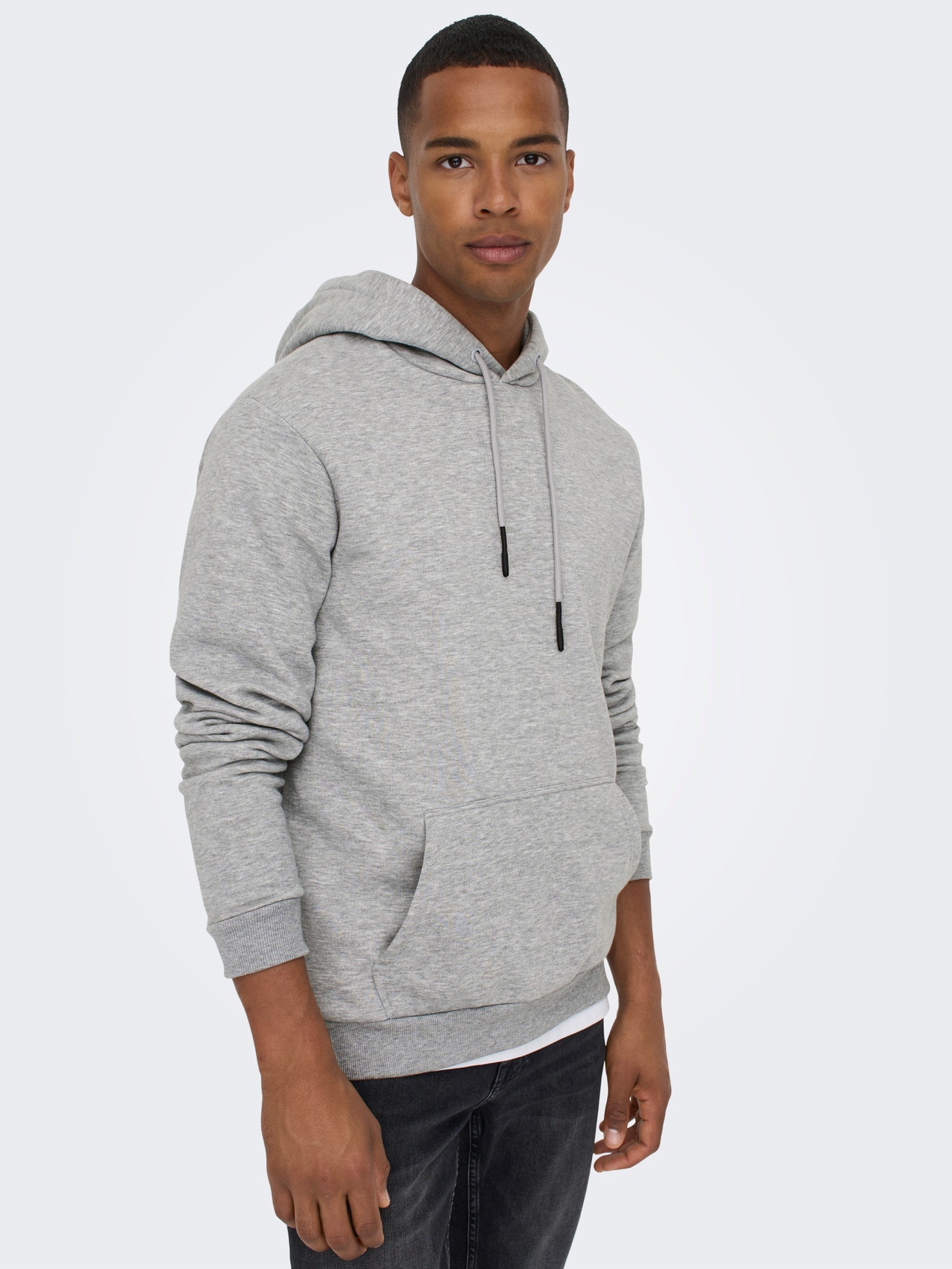 ONLY & SONS Regular Fit Hoodie Sweatshirt -Light Grey Melange - 22018685
