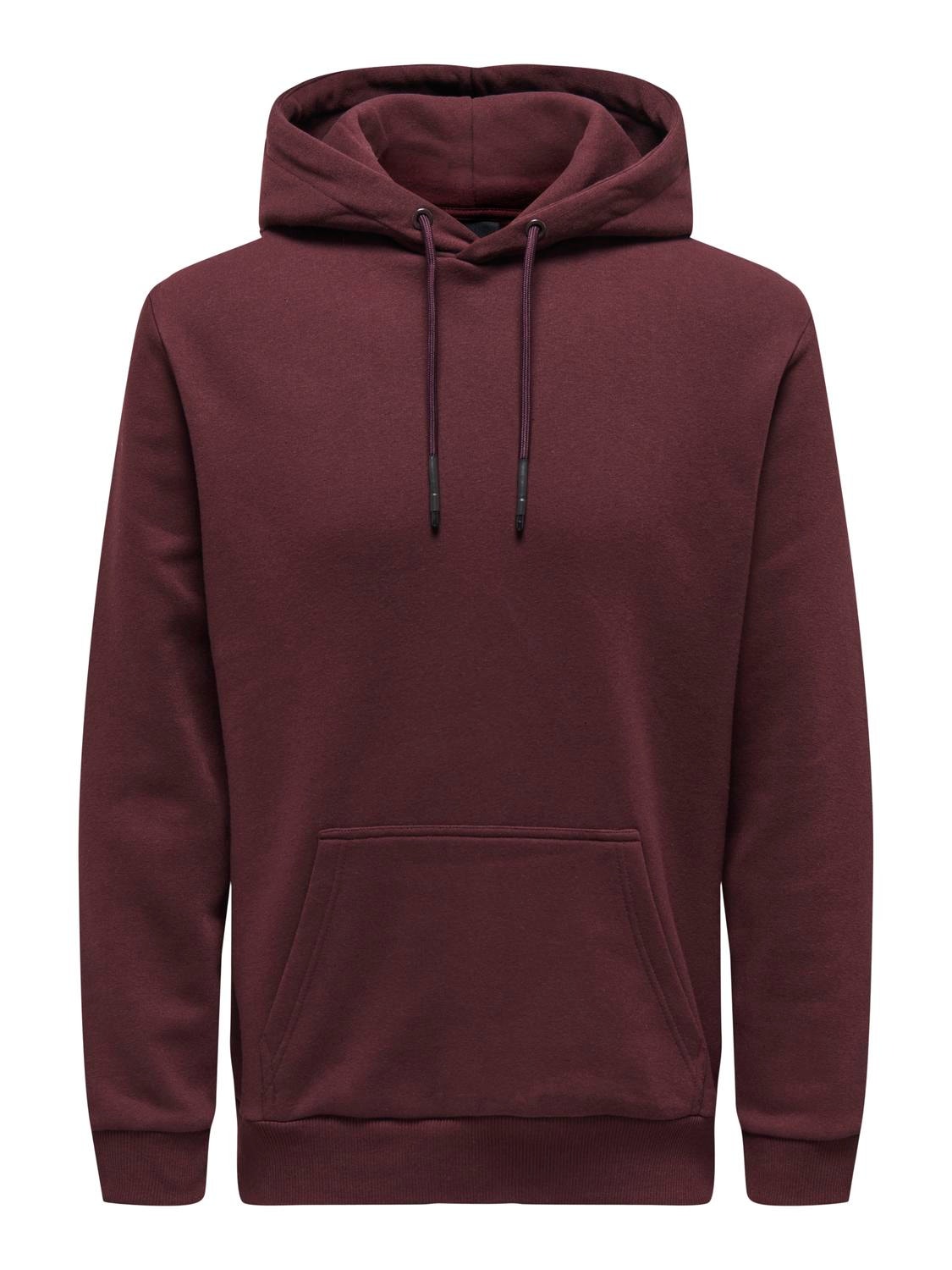 ONLY & SONS Solid colored hoodie -Fudge - 22018685