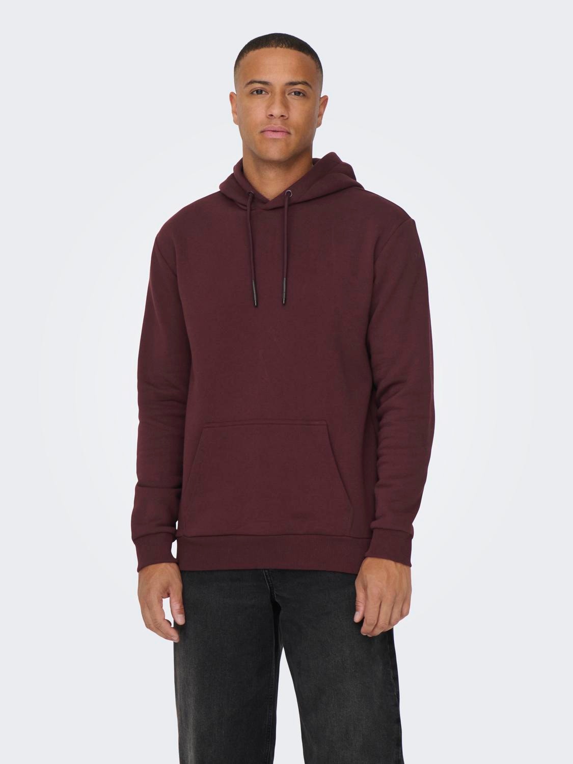 ONLY & SONS Solid colored hoodie -Fudge - 22018685