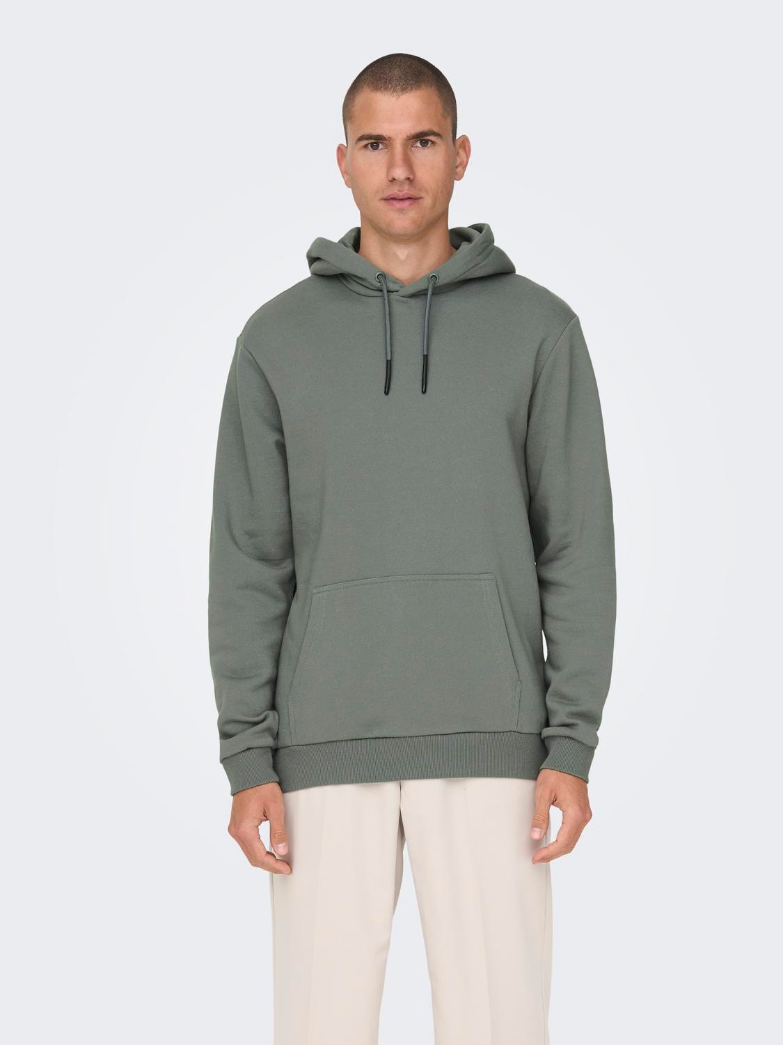 ONLY & SONS Solid colored hoodie -Castor Gray - 22018685