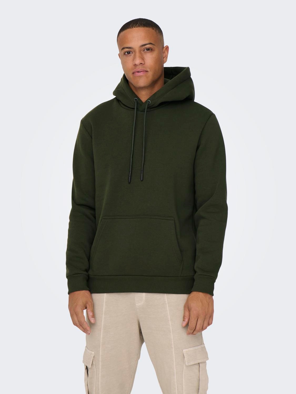 Regular Fit Hoodie Sweatshirt, Dark Green