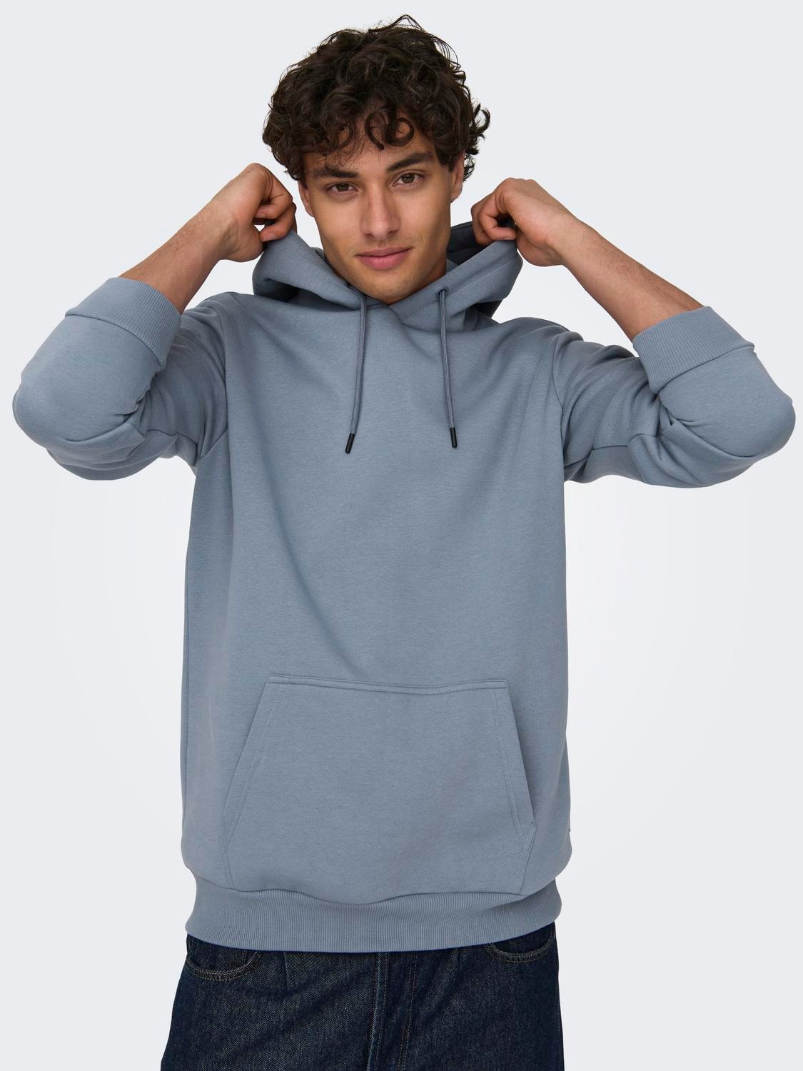ONLY & SONS Solid colored hoodie -Flint Stone - 22018685