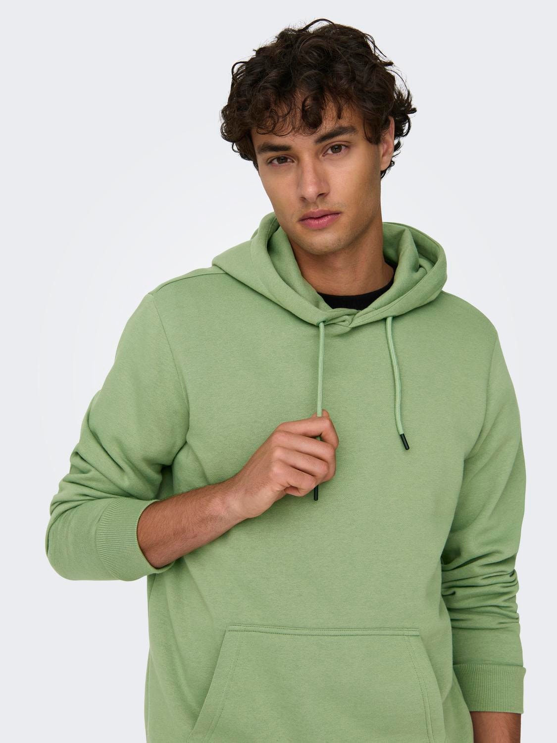ONLY & SONS Ensfarvet hoodie -Hedge Green - 22018685