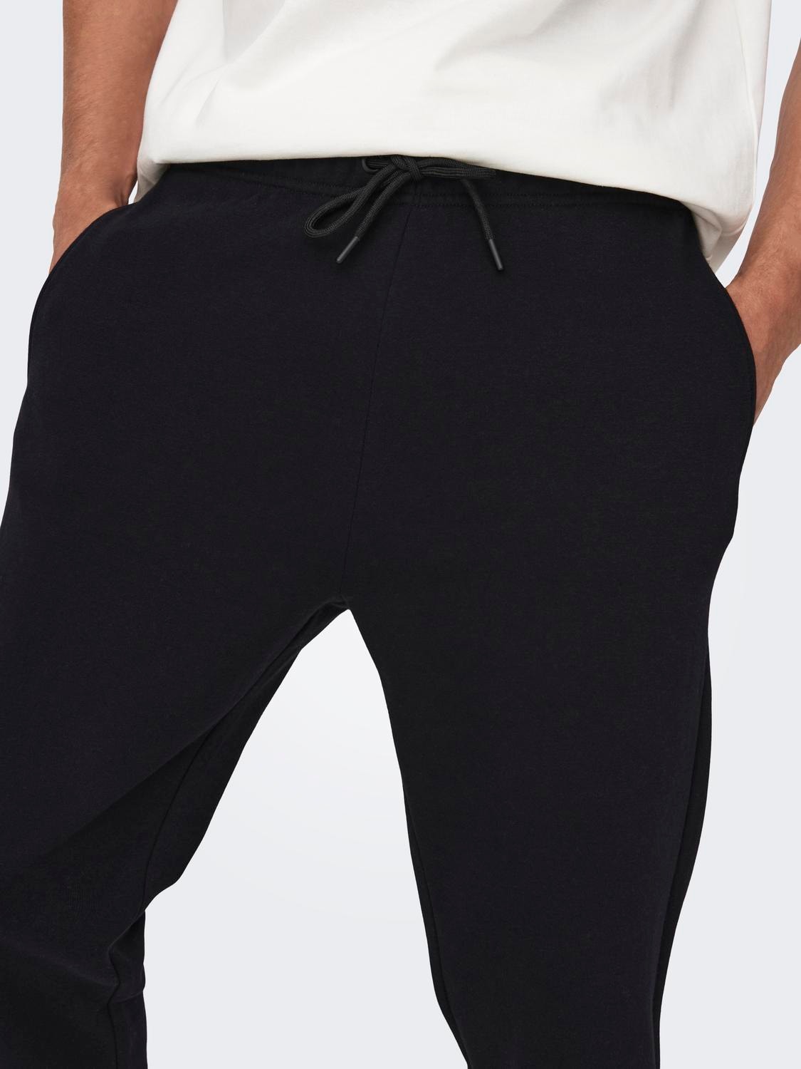 ONLY & SONS Pantalons Regular Fit Taille moyenne Ourlet côtelé -Black - 22018686
