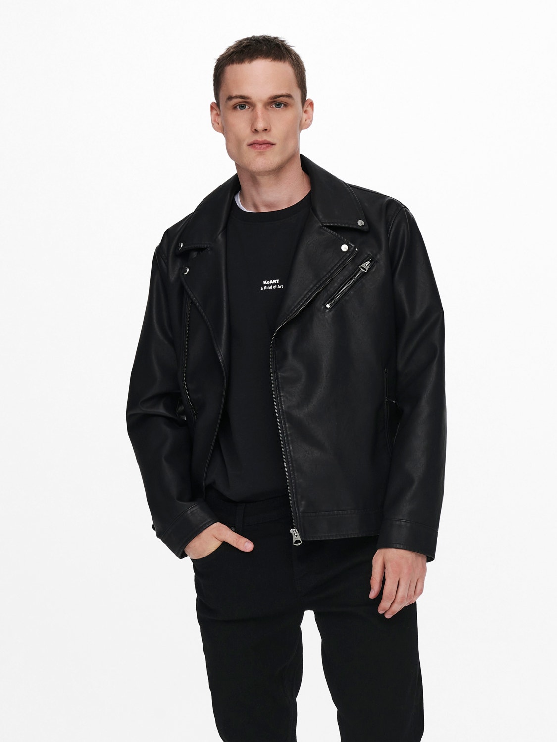 ONLY & SONS Faux leather biker jacket -Black - 22018692