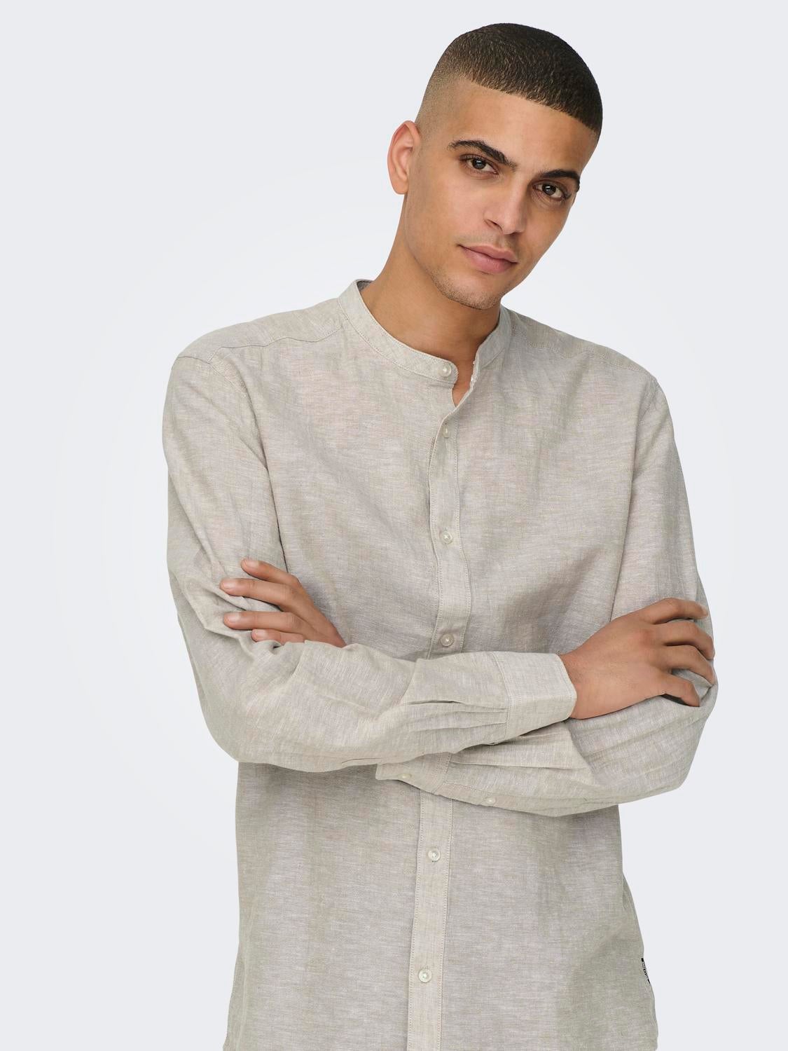 Slim Fit China Collar Shirt | Medium Grey | ONLY & SONS®