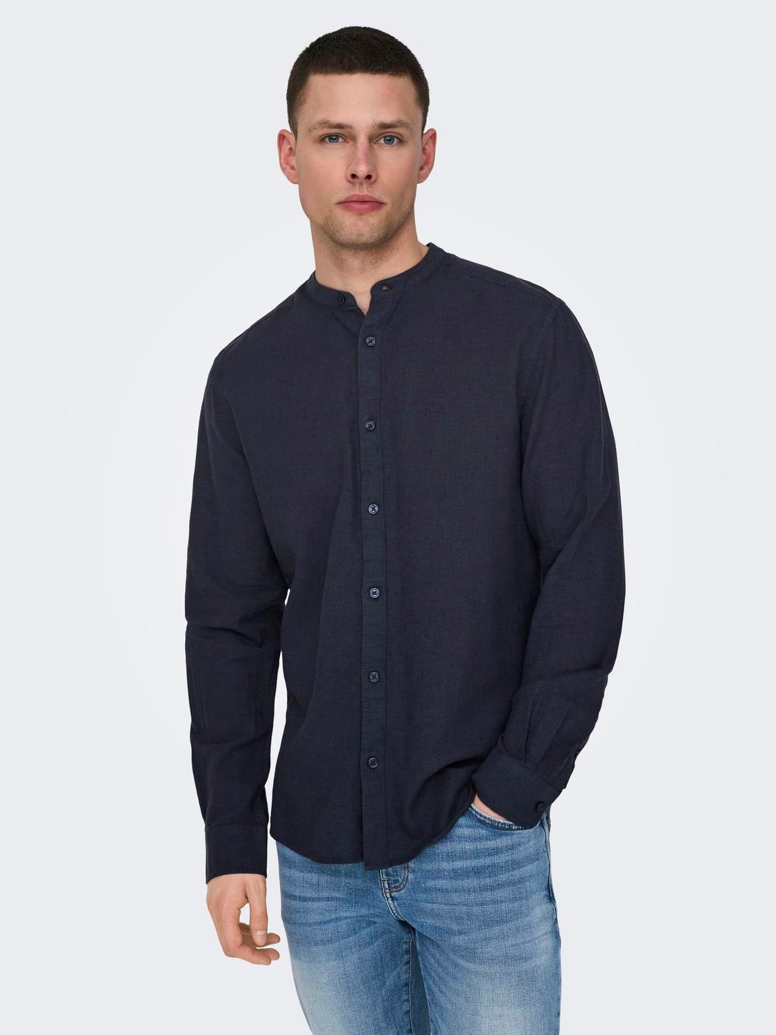ONLY & SONS Slim Fit China Collar Shirt -Night Sky - 22019173