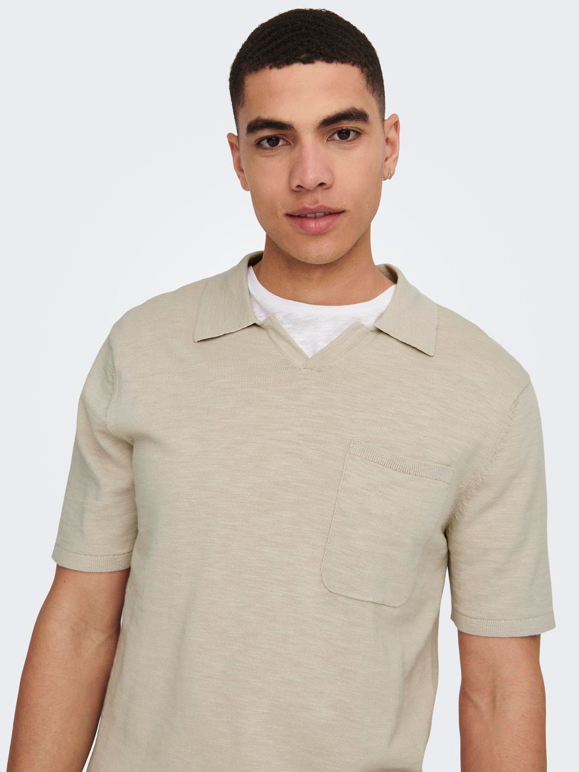 ONLY & SONS Short Sleeved Knit With Resort Collar -Pumice Stone - 22019517