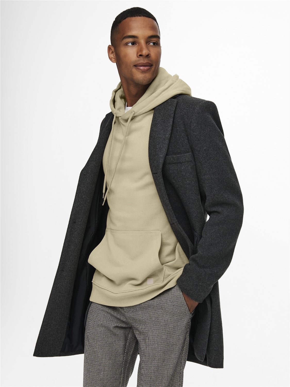 Hooded grey wool coat sale