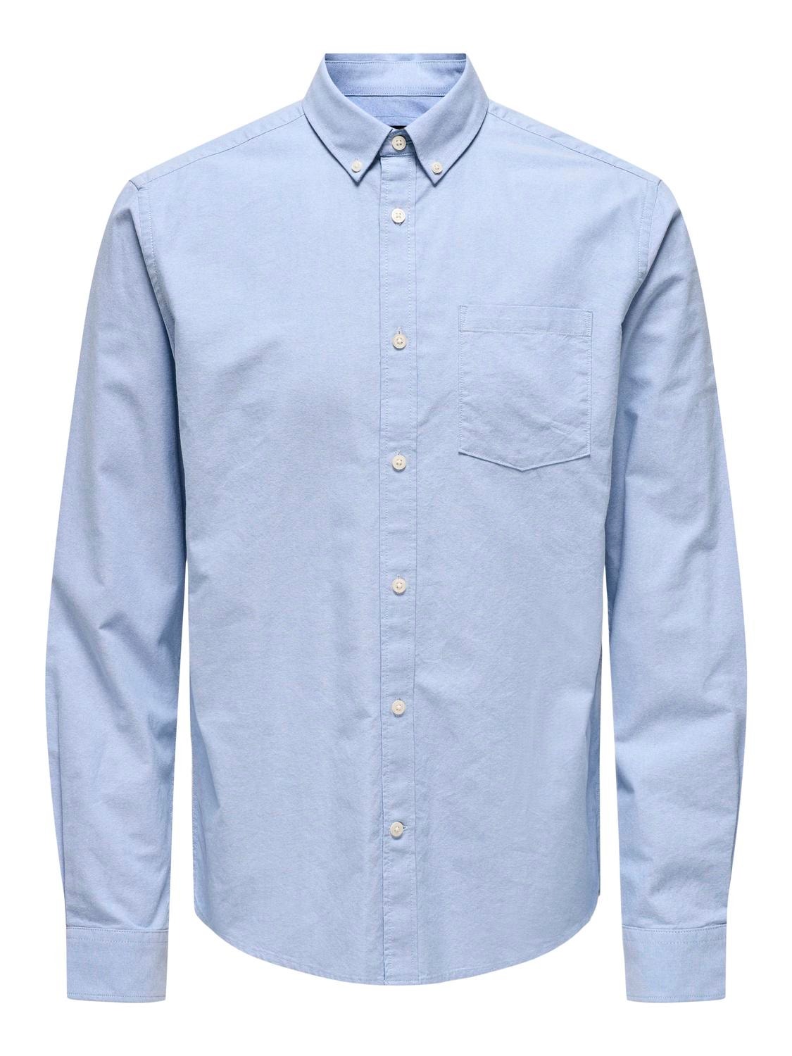 ONLY & SONS Slim Fit Button-Down Kragen Hemd -Cashmere Blue - 22019669