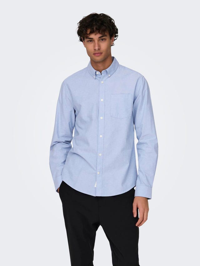 Only & Sons slim fit button down oxford shirt in light blue