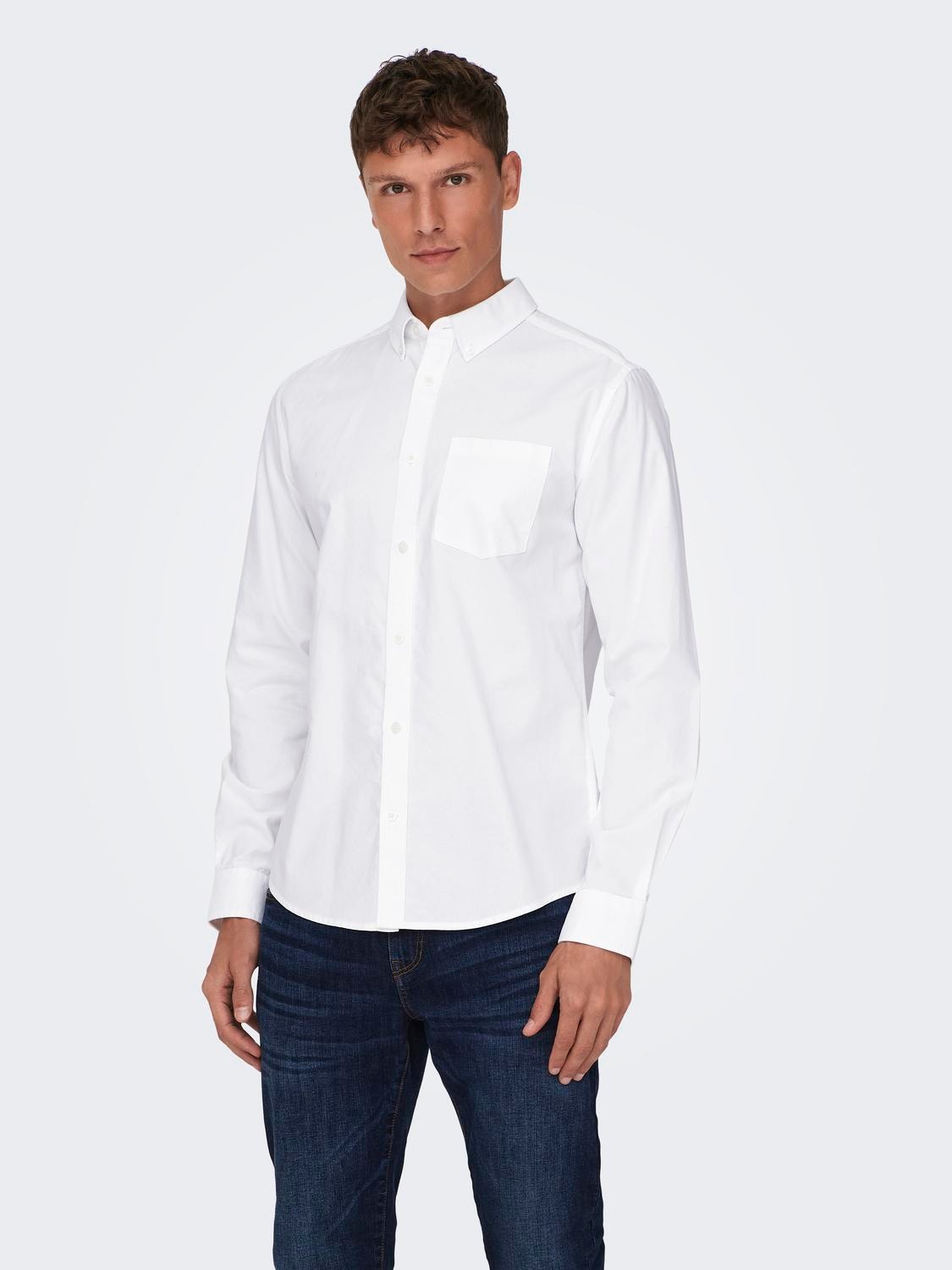 ONLY & SONS Slim fit Button down-kraag Overhemd -White - 22019669