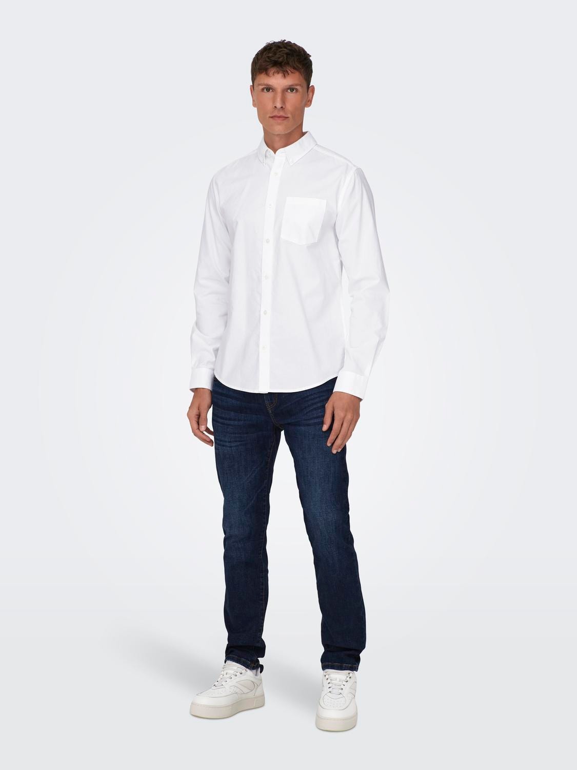 ONLY & SONS Slim Fit Button-Down Kragen Hemd -White - 22019669